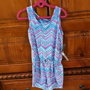 Kids Chevron Patterned Romper - Pink and Blue